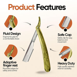 Professional Straight Razors <b>For</b> <b>Men</b> 2mm Exposed Blade Straight Edge Barber Razor <b>Kit</b> <b>For</b> Close <b>Shaving</b> Yellow Marble Design - Product Image 3