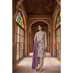 Traje Salwar Kameez de 3 Piezas Masoori 2025, Invierno, Moderno, de Algodón Cambrico, Bordado e Impreso, de Secado Rápido, para Mujer, Estilo Indio/Pakistaní - Product Image 1