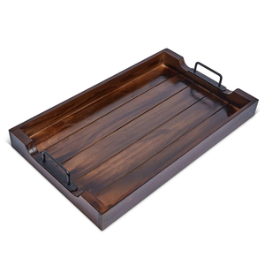 Bandeja de Servicio Rectangular de Diseño de Lujo, Madera de Nogal de la Más Alta Calidad y Acero Inoxidable Pulido, Plato Decorativo con Asas - Product Image 3