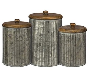 ภาชนะเก็บของโลหะพร้อมฝาปิดภาชนะบรรจุอาหารดีไซน์โบราณล้างได้สีขาวปลอดภัยสำหรับใช้ในร้านขายของชำ - Product Image 6