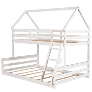 High Quality Twin Over Full House Bunk Bed with Built in <b>Ladder</b>, White for Kids OEM Supplier From Vietnam Following Your Brand - Product Image 1