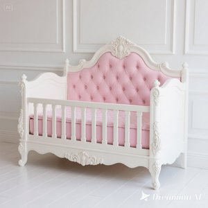 BABY CRIB COT <b>WHITE</b> AND PINK VELVET FABRIC UK NURSERY FURNITURE - Product Image 3