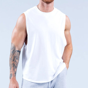 <b>Top</b> Quality Custom Of <b>White</b> Oversized <b>Men</b> Running <b>Tank</b> <b>Tops</b> Cotton Breathable Dropped Armhole & Shoulder Gym Stringer <b>For</b> <b>Men</b> - Product Image 3