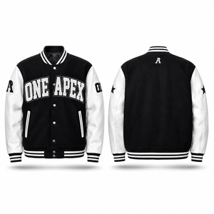 Custom Black Wool Original <b>Leather</b> Varsity <b>Jacket</b> Men Chenille Letterman <b>Jacket</b> College Bomber <b>Jacket</b> OEM Streetwear Outerwear - Product Image 2