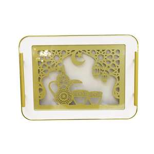 ถาดอลูมิเนียมสีทองสำหรับตกแต่งทรงสี่เหลี่ยมผืนผ้าเหมาะสำหรับการเสิร์ฟอาหารเดือนถือศีลอดและงานเฉลิมฉลอง2สี - Product Image 1