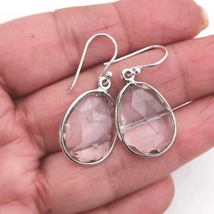 Pendientes de Plata de Ley 925 con Cuarzo Transparente en Forma de Gota de Agua, Joyería Hecha a Mano, Diseño a Cuadros Natural, Hipoalergénicos para Mujer - Product Image 4