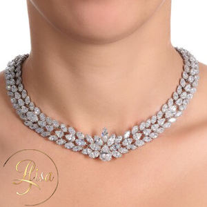 कस्टम 18k गोल्ड बनाम मोइससानाइट स्टेटमेंट नेकलेस ब्राइडल सेट 925 चांदी की प्रयोगशाला में उगाए गए रोडियम प्लेटेड लक्जरी महिला गहने - Product Image 1