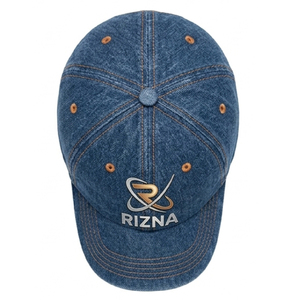 Casquette de baseball en denim RIZNA, 6 panneaux, réglable, unisexe, décontractée, vintage, délavée, logo brodé sur le panneau avant, bleu, coton, boucle métallique - Product Image 3