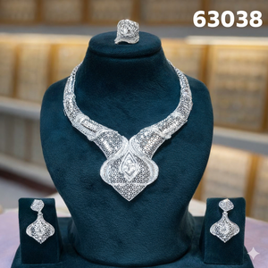 Luxury Gold-Plated Multi-Layer Choker Necklace Set with Triangle <b>Drop</b> <b>Earrings</b> Daily Wear <b>Bridal</b> Party Jewelry Model 23135 - Product Image 4