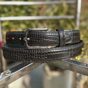 Ceinture en cuir marron gravée crocodile avec boucle ardillon en fer personnalisable, largeur 3,5 cm, longueur 120 cm, broderie imprimée par transfert thermique - Product Image 3