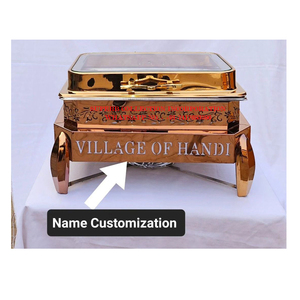 Plat de chauffe-plats en laiton doré antique avec design floral en relief Buffet rond décoratif pour hôtel et banquet traiteur - Product Image 5