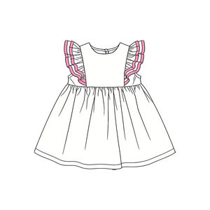 Précommande : Robe en coton doux et extensible <span class=keywords><strong>pour</strong></span> petites filles, manches volantées, printemps-été, longueur genou, personnalisable - Product Image 5