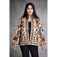 Blazer matelassé vintage pour femme Unravel Mystery, style bohème, broderie complexe Suzani Splendor, col montant, hiver