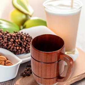 Tapa a prueba de fugas Aislamiento al vacío Taza de café Taza de cerveza de madera Taza de acero inoxidable Cubo en forma de vaso por artesanía de media luna - Product Image 4