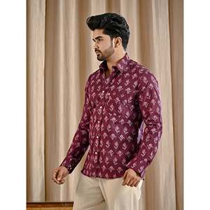 Chemise décontractée pour homme en coton 100% à imprimé floral violet, manches longues, tissu popeline, tailles XL à 6XL - Product Image 4