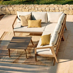 Outdoor Sectional <b>Garden</b> <b>Sofa</b> Wood Frame Cushioned Patio Couch with Table for Balcony Yard - Product Image 1