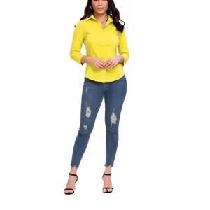 Blusa de Lino y Algodón con Cuello de Botones y Manga Larga para Mujer, Estilo Informal y Formal para Oficina, Lista para Exportar. - Product Image 4