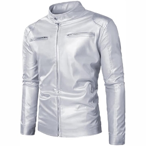 Chaqueta de Cuero Unisex con Cuello Alto y Logotipo Frontal, Estilo Motociclista de Moda 2025, 100% Cuero, Impermeable y Transpirable - Product Image 1