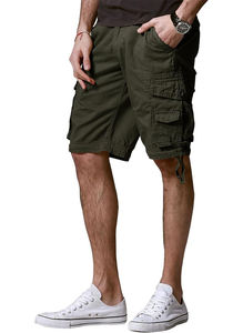 Short cargo d'entraînement respirant 100% coton pour homme, taille moyenne élastiquée, poches latérales, logo personnalisé, marque anti-rides - Product Image 6