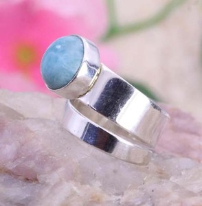 Bague de mariage ajustable en argent sterling 925 avec sertissage en larimar de 10 mm, certifiée IGI, pour homme et femme, bijoux tendance - Product Image 1