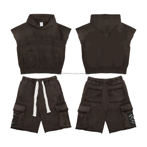 Ensemble de survêtement deux pièces pour homme avec short et veste coupe-vent imprimés, sweat à capuche réfléchissant zippé - Product Image 3