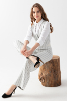 Conjunto de traje de punto a rayas para mujer, chaleco abotonado de manga larga y pantalón de corte regular, estilo de oficina para todas las estaciones