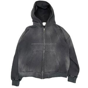 En ligne Nouvelle Mode Personnalisé Solide Couleur Lourd Hommes Sweat à Capuche de Haute Qualité Surdimensionné Goutte D'épaule Acide Lavage Zipper Hoodies - Product Image 2