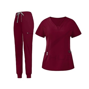 Ensemble de tenue médicale moderne pour femmes en gros, avec logo personnalisé, haut à col en V et pantalon de jogging fuselé en polyester, fabriqué par BS 2026 - Product Image 2