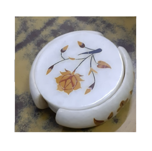 Dessous de verre élégants faits à la main en marbre Accessoire de verres en pierre ronde de qualité supérieure Table basse de salle à manger élégante et durable Option cadeau classique - Product Image 3