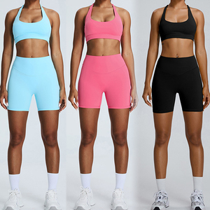 Ropa deportiva de entrenamiento de gimnasio para mujer personalizada, conjunto de Yoga de cintura alta de secado rápido a cuadros, ropa deportiva de alta calidad de 2 piezas de fabricantes - Product Image 1