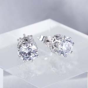 Jeulia Classic Crown Sterling <b>Silver</b> <b>Stud</b> Earrings with Diamond and Zircon - Product Image 5