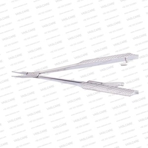 Porte-aiguille Barraquer Inserts en carbure de tungstène Mâchoire lisse, Action à ressort avec corps plat de verrouillage Outil chirurgical ophtalmique 145mm - Product Image 2