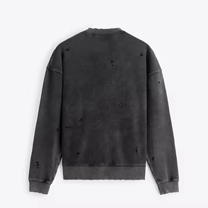 Moda Boxy Fit Vintage Hoodies Hombres 400 Gsm French Terry Cuello redondo Sudadera desgastada - Product Image 1