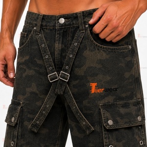 Pantalon cargo en jean premium pour homme – Vente en gros, personnalisable, multi-poches, utilitaire, décontracté, streetwear, en denim extensible de coton - Product Image 6