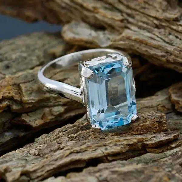 2023 fashion jewelry 925 Sterling Silver ring for women Handmade jewellery Natural Blue Topaz Ebay Chakra Healing Women Jewelry