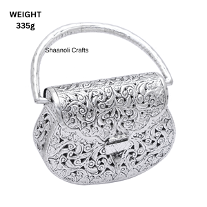 Pochette royale indienne en métal argenté de qualité supérieure avec poignée métallique pour les dîners et les mariages pour femmes - Product Image 3