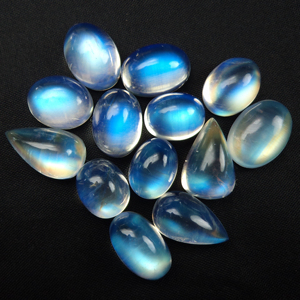 Piedras Preciosas de Piedra Lunar Azul Natural al por Mayor |   Cabujones Octogonales Blancos con Copos Azules para Colgantes, Fabricación de Joyería DIY |   Arcoíris M - Product Image 1