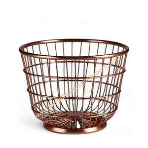 Panier rond en métal de couleur cuivre de 8 pouces avec support de base pour le stockage de mariage et l'organisateur décoratif - Product Image 3