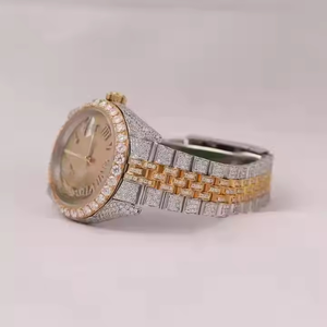 Dual Tone Moissanite Diamond Studded Fully Iced Luxury <b>Sport</b> <b>Watch</b> for Men Women Quartz Movement Stainless Steel Antique Style - Product Image 3