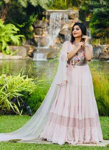 Belle traditionnelle indienne Anarkali longue robe de fête de mariage porter Georgette & Net matériel véritable miroir broderie séquence travail - Product Image 3