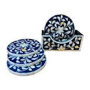 Ensemble de décoration d'intérieur de créateur authentique 4 sous-verres en bois et en os avec support Cadeau parfait pour elle et lui - Product Image 4