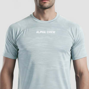T-shirt Alpha Crew gris clair en jersey 100 % coton premium 200 grammes, compressé, pour l'exercice, avec service de personnalisation - Product Image 3