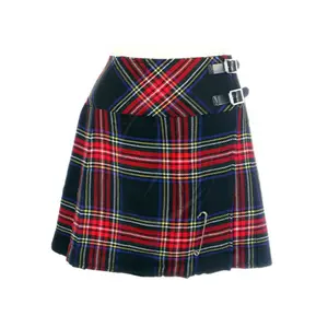 Wanita Baru Hitam Stewart Tartan Skotlandia Mini Billie Kilt