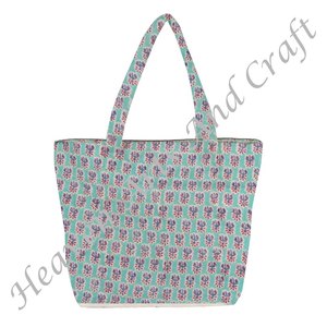 Main Bloc Imprimer Coton Toile Épaule Matelassé Sac Fourre-Tout Grand Indien Weekender À La Main Lavable Weekender Matelassé Sac Fourre-Tout - Product Image 2