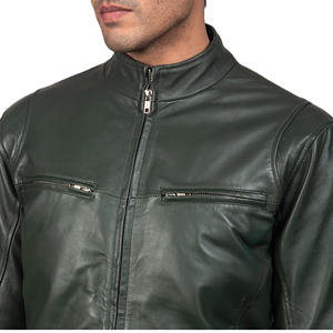 Veste en cuir véritable verte Design personnalisé pure cuir véritable hiver mode grande taille veste à glissière pour hommes - Product Image 4