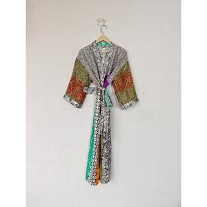 ชุดกิโมโนผ้าไหมรีไซเคิลทำมือสำหรับผู้หญิงเสื้อคลุมยาวพิมพ์ลายดอกไม้สำหรับงานแต่งงานที่บ้านหรือ brisaids ฤดูใบไม้ร่วงฤดูร้อน - Product Image 1