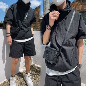 Summer New Men Two-Piece Workwear Fashion Hoodies Solid Color Shorts Set Versatile Casual Suit Loose Zipper Comfortable Stylish - Product Image 3