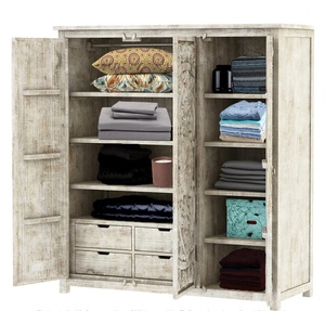 Armario Moderno de Madera de Teca Maciza Hecho a Mano con 3 Puertas, Estantes Tallados con Mandala Blanqueados, Cajones, Muebles de Dormitorio, Hotel - Product Image 4