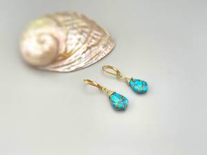 Pendientes de turquesa 14K oro plateado colgante hecho a mano azul piedra preciosa piedra natal joyería regalo de boda para esposa mamá fiesta - Product Image 2
