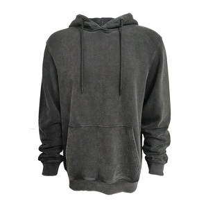 Sweat à capuche personnalisé pour hommes 100% coton délavé à la française surdimensionné délavé à l'acide bouffant brodé logo hiver teint uni - Product Image 1